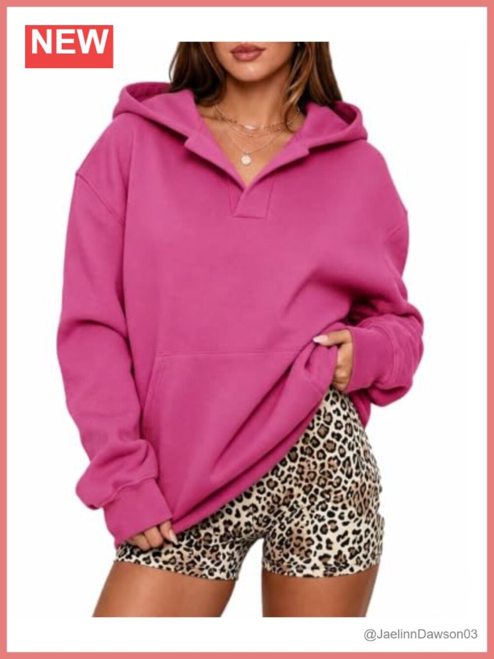 Oversized Drop Shoulder V Neck Hoodie Sweatshirt with Kangaroo Pocket